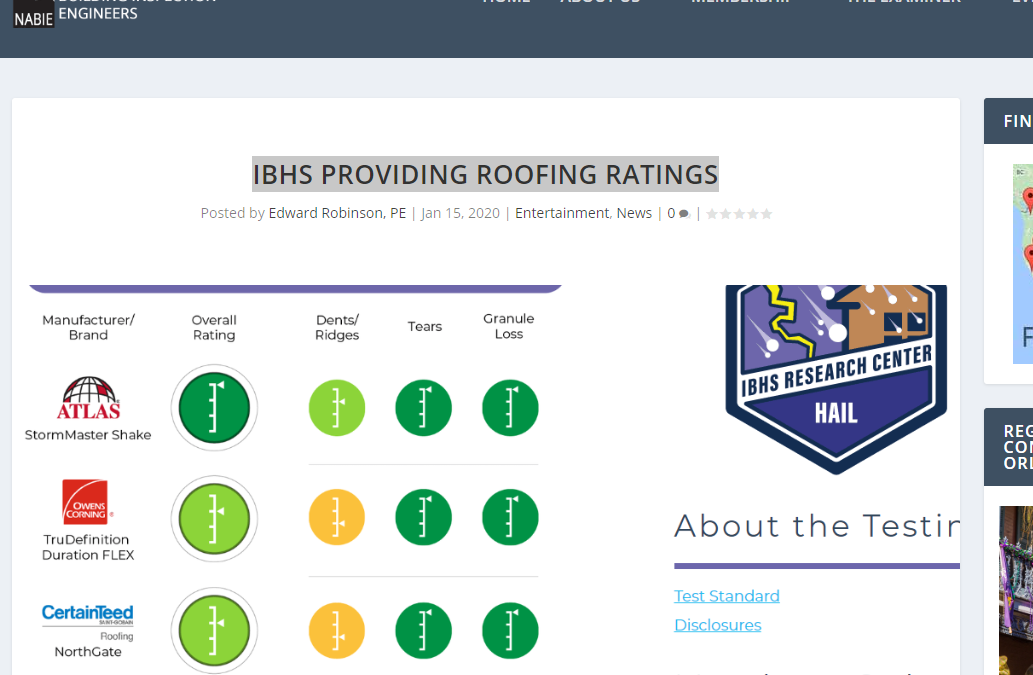 IBHS PROVIDING ROOFING RATINGS